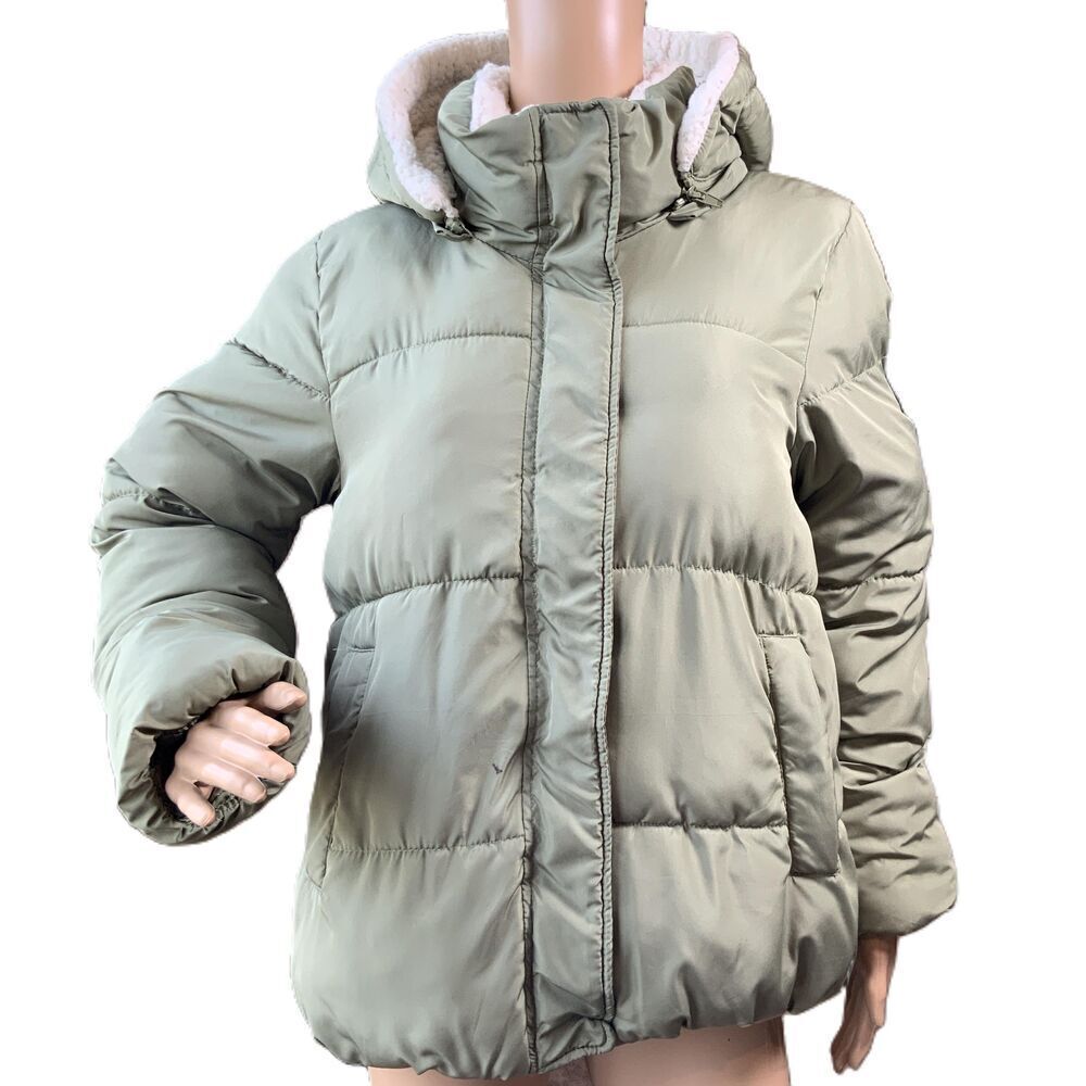 Madden Girl Green Hooded Sherpa Lined Puffer Jacket Size Med Skater Streetwear